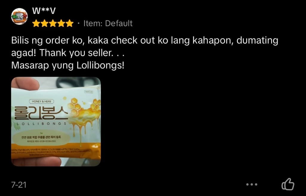 Customer marketplace review of Lollibongs